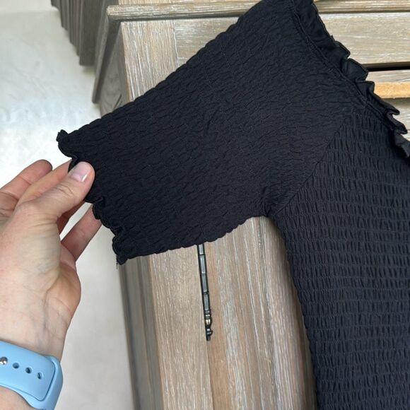 Fifth & Mode Carmen Smocked Mini Dress size Large in Black NWT - Picture 13 of 15